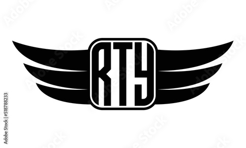 RTY three Letter Wings Flying Initial wing symbol minimalist creative concept flag icon professional logo design Vector template with abstract black and white tattoo