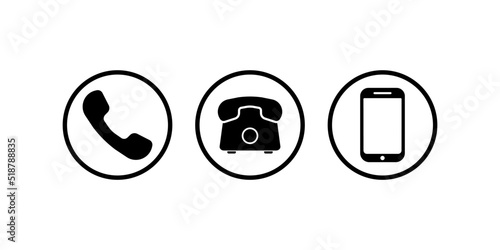 Phones set icon. Technology, landline, smartphone, contact us, business contacts, call, dial, talk, chat, conversation. Communication concept. Vector line icon for Business and Advertising