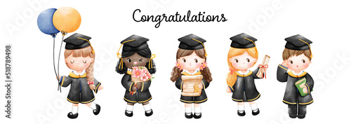 Graduation day, congratulations banner. Vector illustration