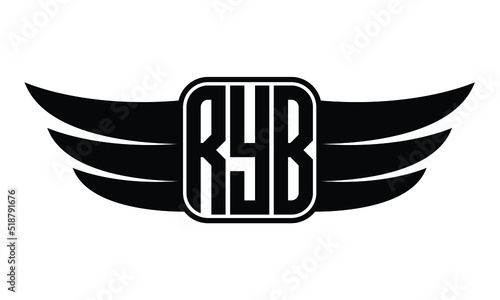 RYB three Letter Wings Flying Initial wing symbol minimalist creative concept flag icon professional logo design Vector template with abstract black and white tattoo	