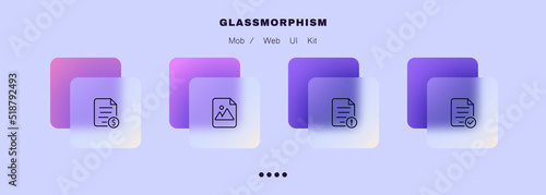 Digital files set icon. Documents, images, dollar sign, exclamation mark, checkmark, tick, approved, report. Technology concept. Glassmorphism style. Vector line icon for Business and Advertising