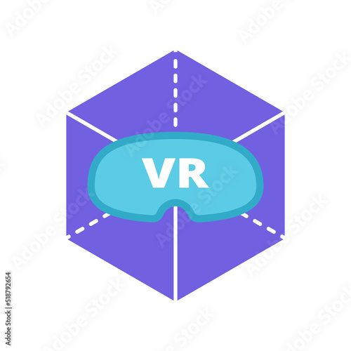 vr goggle with cube dimension object for virtual reality world concept icon vector illustartion