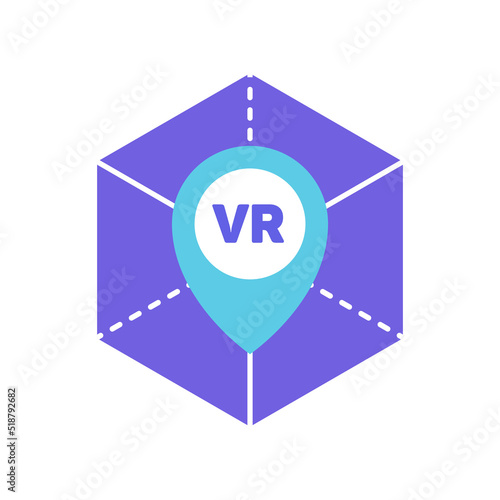 futuristic modern virtual reality world dimension icon flat illustration. map point with 3d cube volume graphic design.