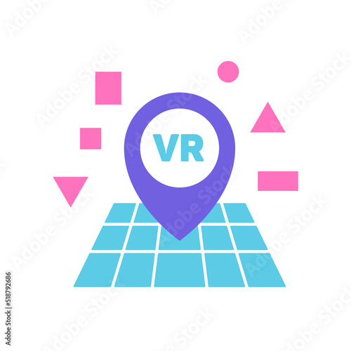 futuristic modern virtual reality world dimension icon flat illustration. map point with digital wrap map graphic design.