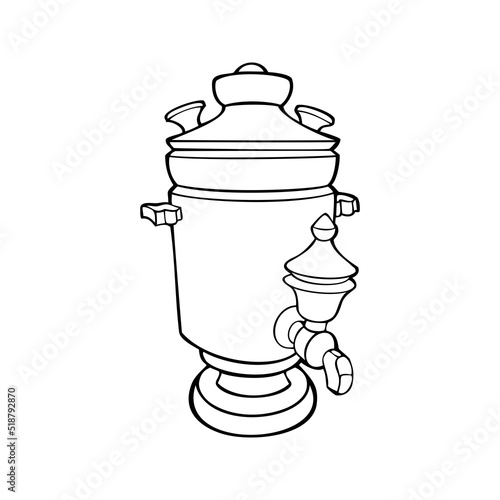 Monochrome picture, metal samovar for tea drinking, vector illustration