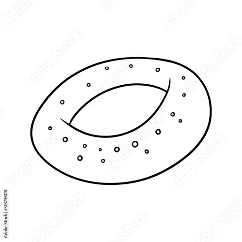 Monochrome picture, Large round bagel with poppy seeds, vector illustration in cartoon style