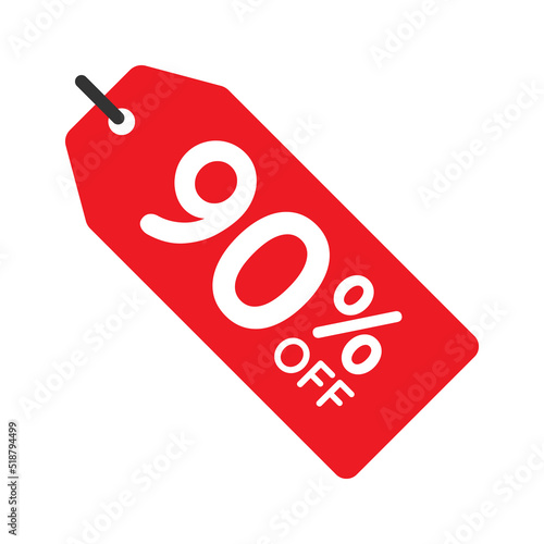 90 percent off tag vector icon on white background