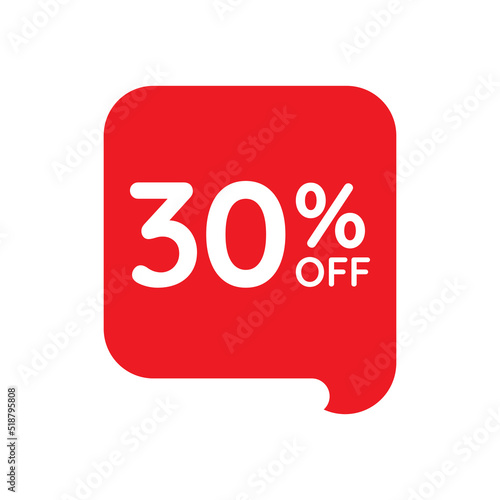 30 percent off tag vector icon on white background