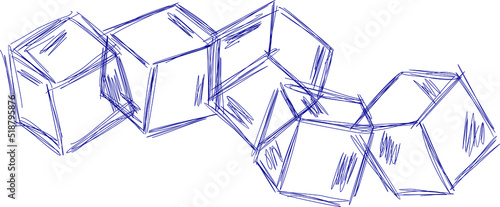 Hand drawn line ice cube, sugar, toys. Cold pieces, pieces of ice,  doodle sketches. The review is illustrated with cubes. Vector illustration with cubes.