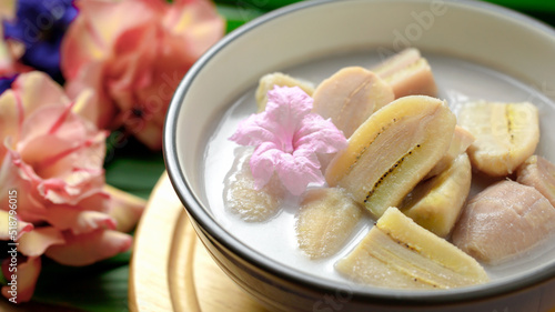 Thai food Banana in coconut milk Dessert with coconut milk Popular food ideas that can be eaten in every region of Thailand.
