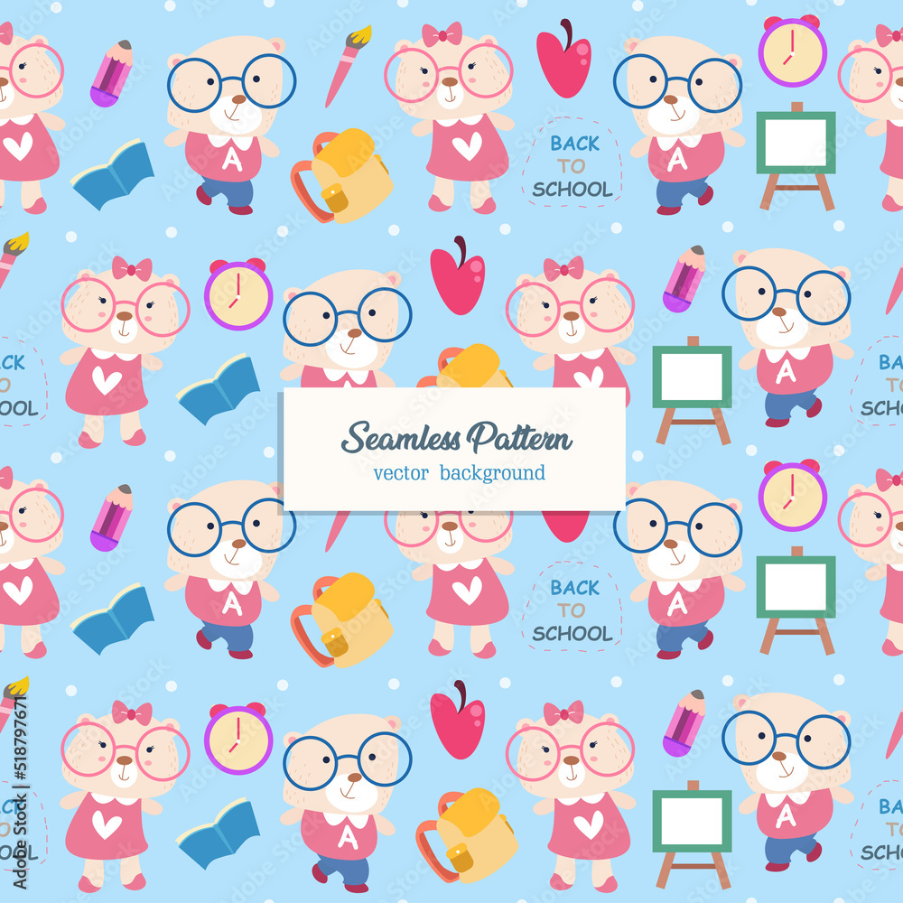 Cute bear collection seamless pattern back to school
