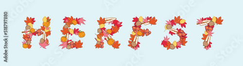 Word autumn in Dutch with autumn's elements decoration in flat vector illustration art design