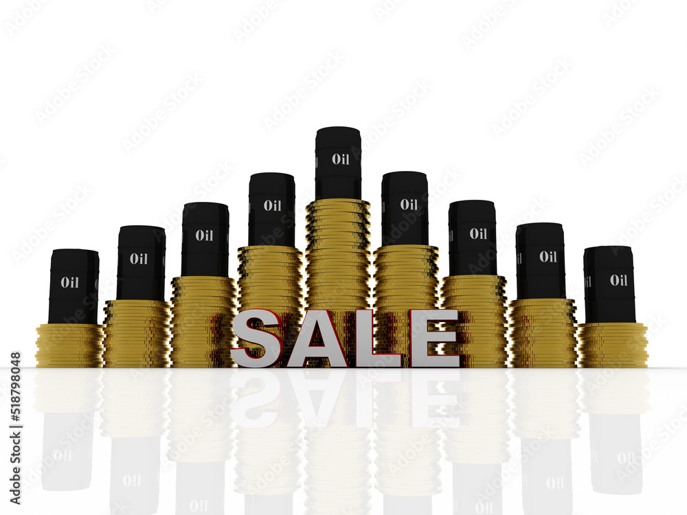 3d illustration oil drum with golden coins stacks
3d illustration oil drum with golden coins stacks