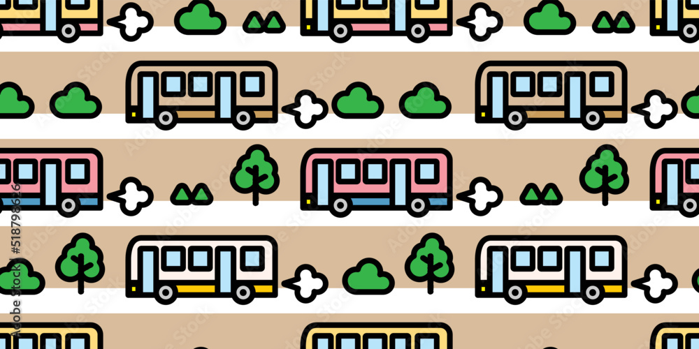 Bus illustration background. Seamless pattern. Vector. バスのイラストパターン