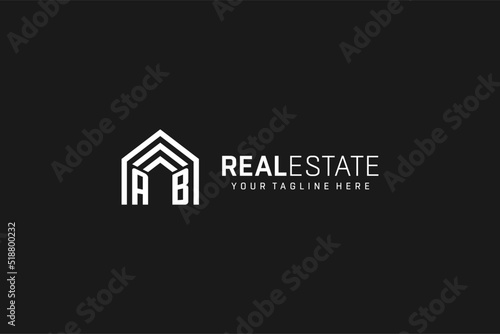 Letter AB house roof shape logo, creative real estate monogram logo style