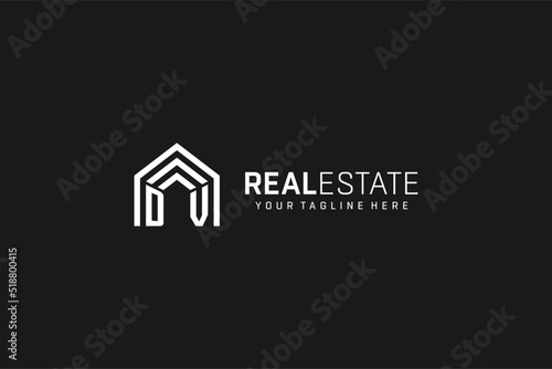 Letter DV house roof shape logo, creative real estate monogram logo style