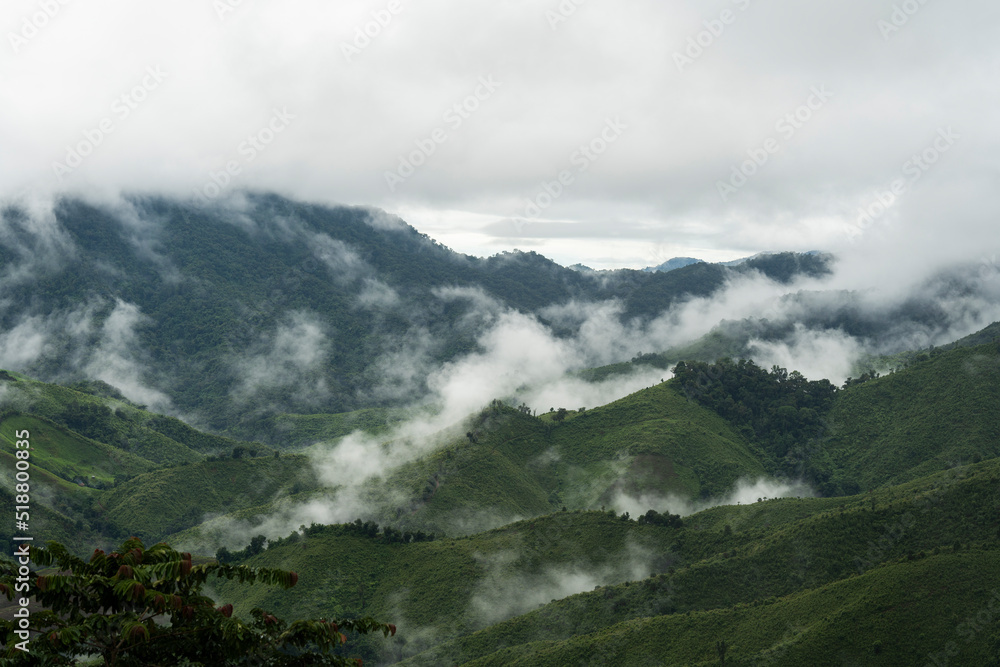 A beautiful view of the mountains covered by clouds. The geography of northern Thailand