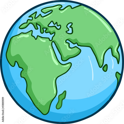 Hand drawn globe cartoon, Earth planet doodle sketch.