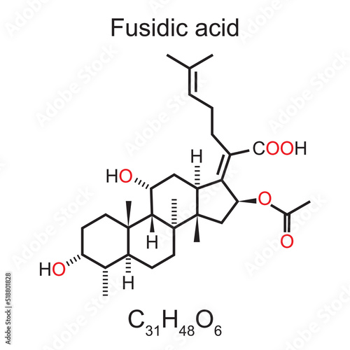 Fusidic Acid Drug Molecule. Chemical Structure. Skeletal Formula. Vector Illustration. photo
