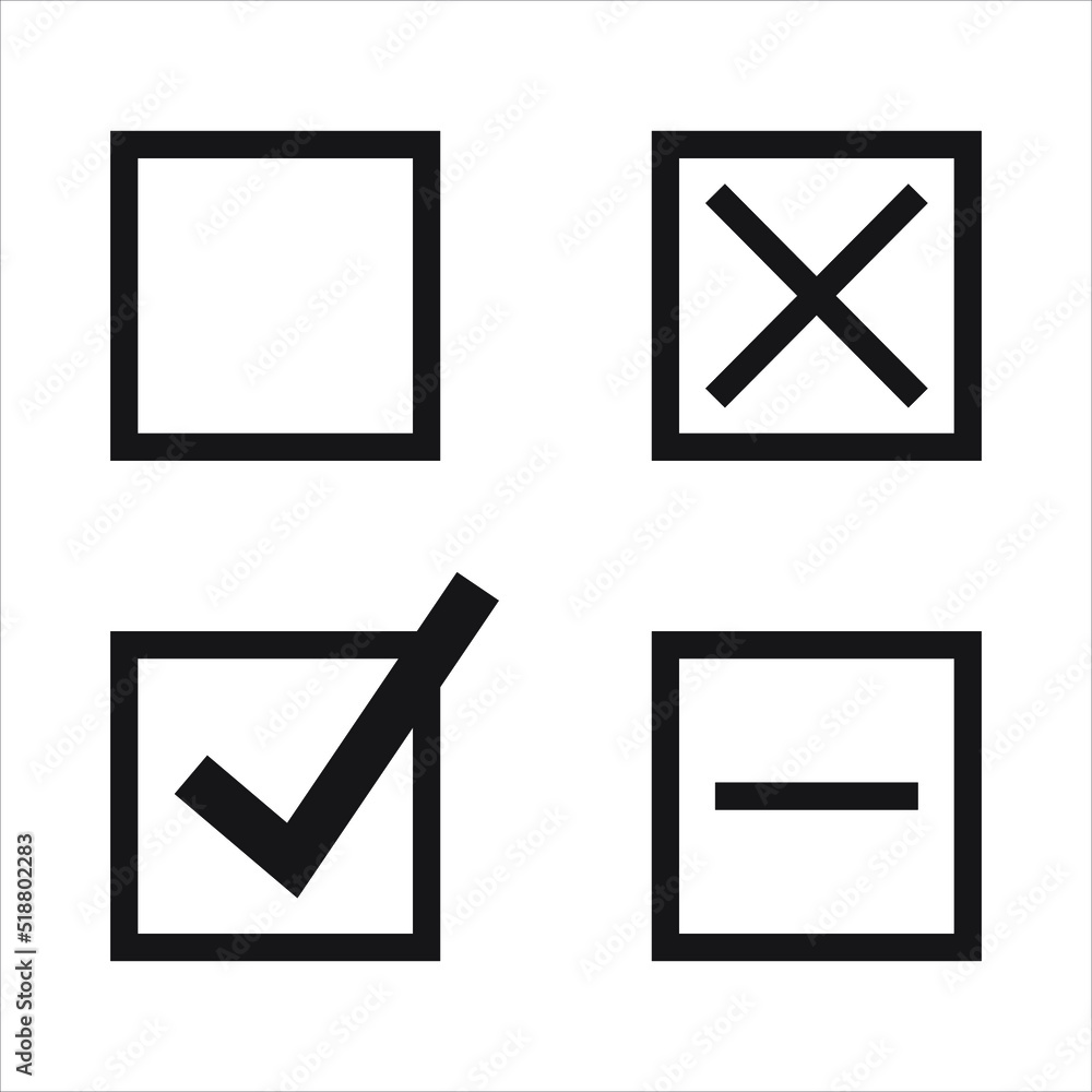 Checkbox icon set. Flat graphic design. Symbol on white background. Vector illustration. EPS10. Checkbox icon set. Flat graphic design. Symbol on white background. Vector illustration. EPS10.