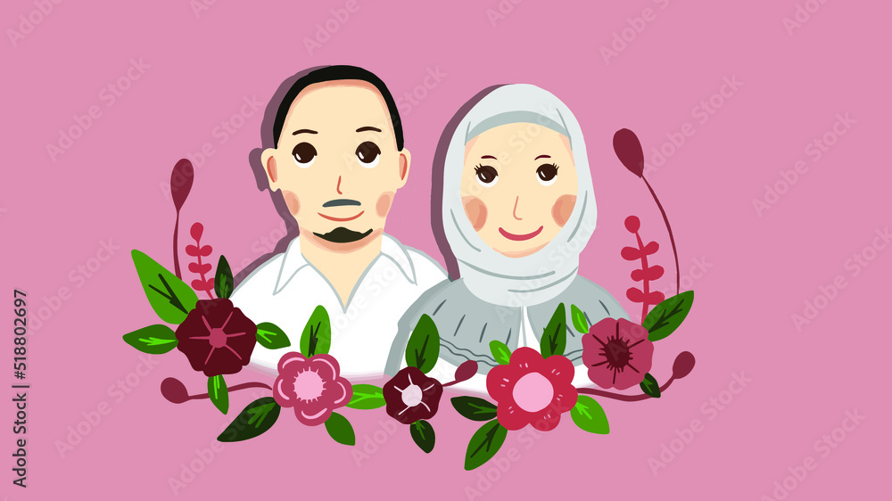 Cute muslim couple illustration for wedding invitation Cute muslim couple illustration for wedding invitation