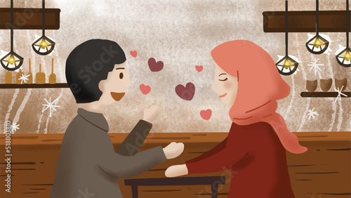 Young couple falling in love boyfriend and girlfriend watercolor illustration vector