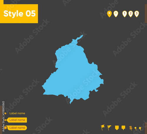 Punjab, India - map isolated on gray background. Outline map. Vector illustration.