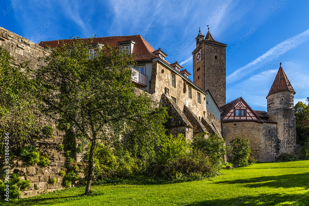Rothenburg ob der Tauber, Germany. Medieval fortress wall and towers