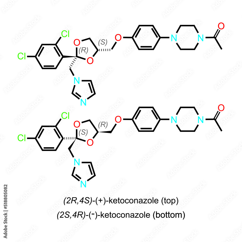 Vetor de Ketoconazole Drug Molecule. Chemical Structure. Skeletal Formula. Vector Illustration