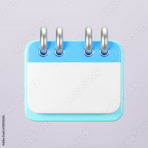 3d blue calendar icon isolated. Render of daily wedding event schedule planner, valentine's day, birthday. Menstrual calendar for control women cycle. 3d cartoon simple vector illustration