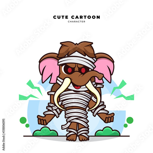 Cute cartoon character of mammoth is mummified