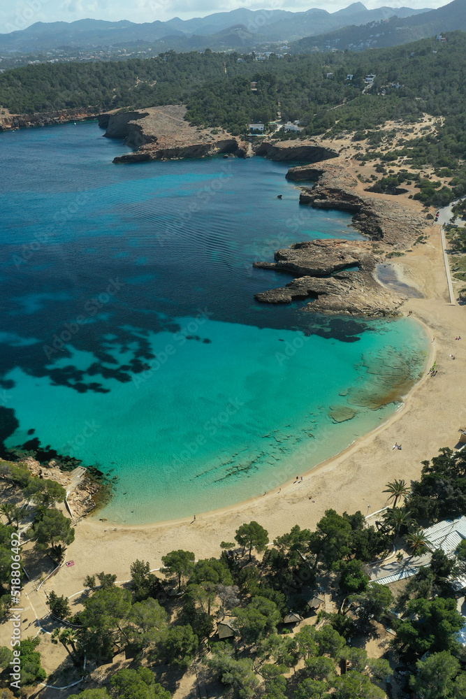 Aerial view of Cala Bassa beach in Ibiza
