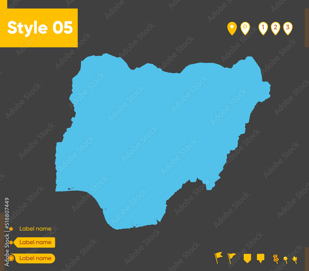 Nigeria - map isolated on gray background. Outline map. Vector illustration.
