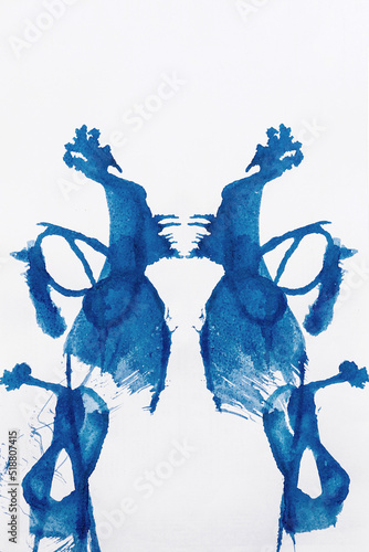 Rorschach test used in Psychoanalysis. Symmetric shapes and patterns isolated against white background
