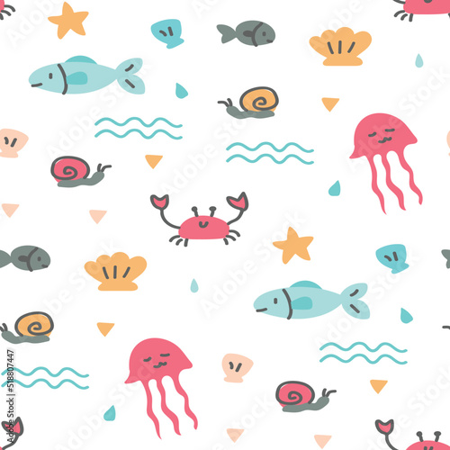 colorful Seamless sea beach doodle cartoon pattern
