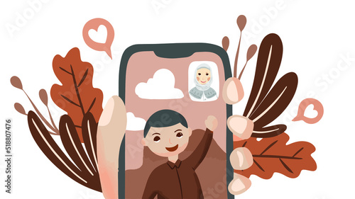 Woman is having a video call with a man and video call concept illustration