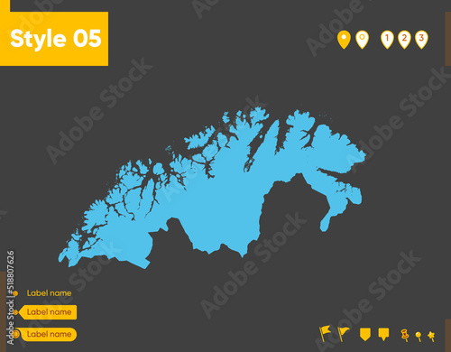 Troms Og Finnmark, Norway - map isolated on gray background. Outline map. Vector illustration.