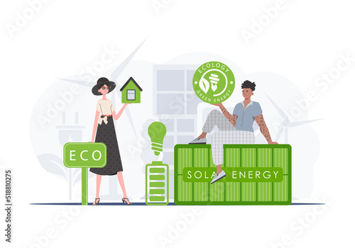 ECO people. The concept of green energy and ecology. Fashionable, trendy style. Vector.