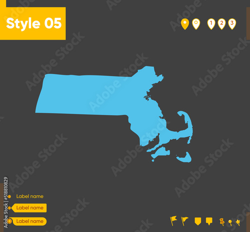 Massachusetts, USA - map isolated on gray background. Outline map. Vector illustration.