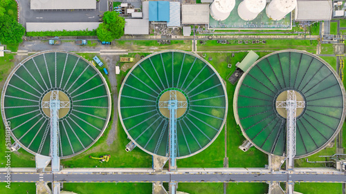 aerial view sewage treatment plant near downtown 