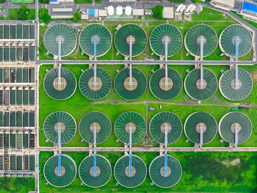 aerial view sewage treatment plant near downtown 
