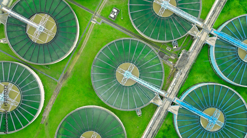 aerial view sewage treatment plant near downtown 