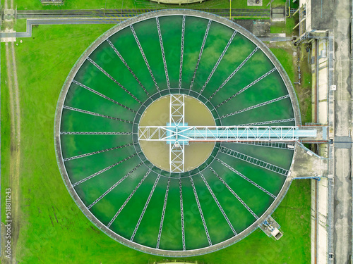 aerial view sewage treatment plant near downtown 