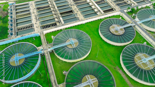 aerial view sewage treatment plant near downtown 