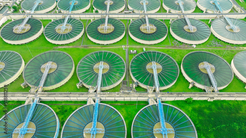 aerial view sewage treatment plant near downtown 