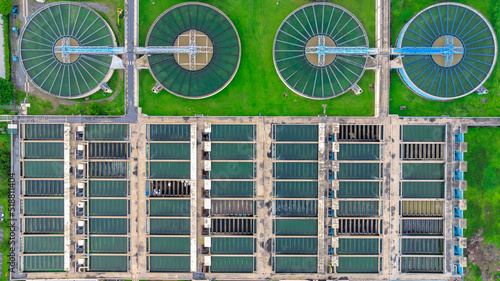 aerial view sewage treatment plant near downtown 
