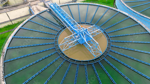 aerial view sewage treatment plant near downtown 