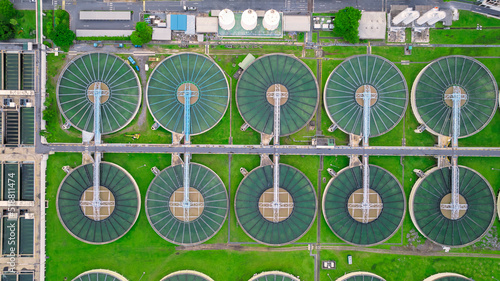 aerial view sewage treatment plant near downtown 