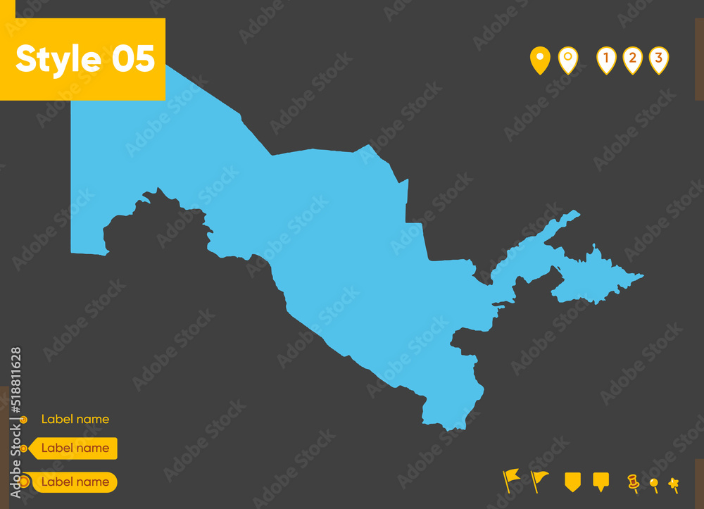 Uzbekistan - map isolated on gray background. Outline map. Vector illustration.