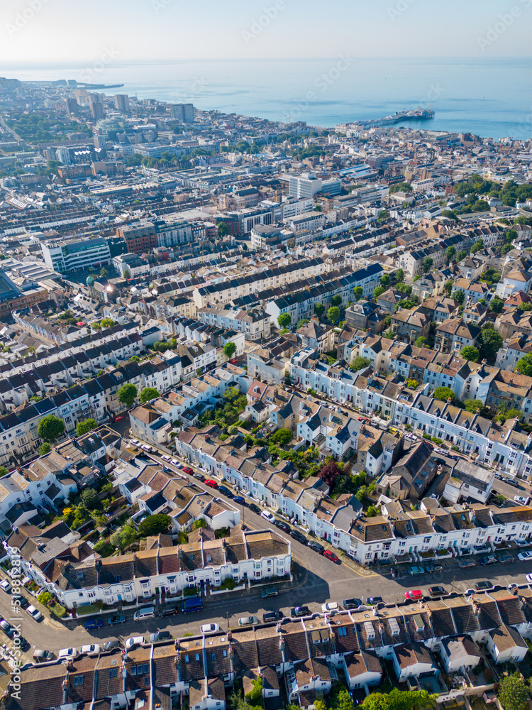 Brighton Beach UK vertical aerial drone photo